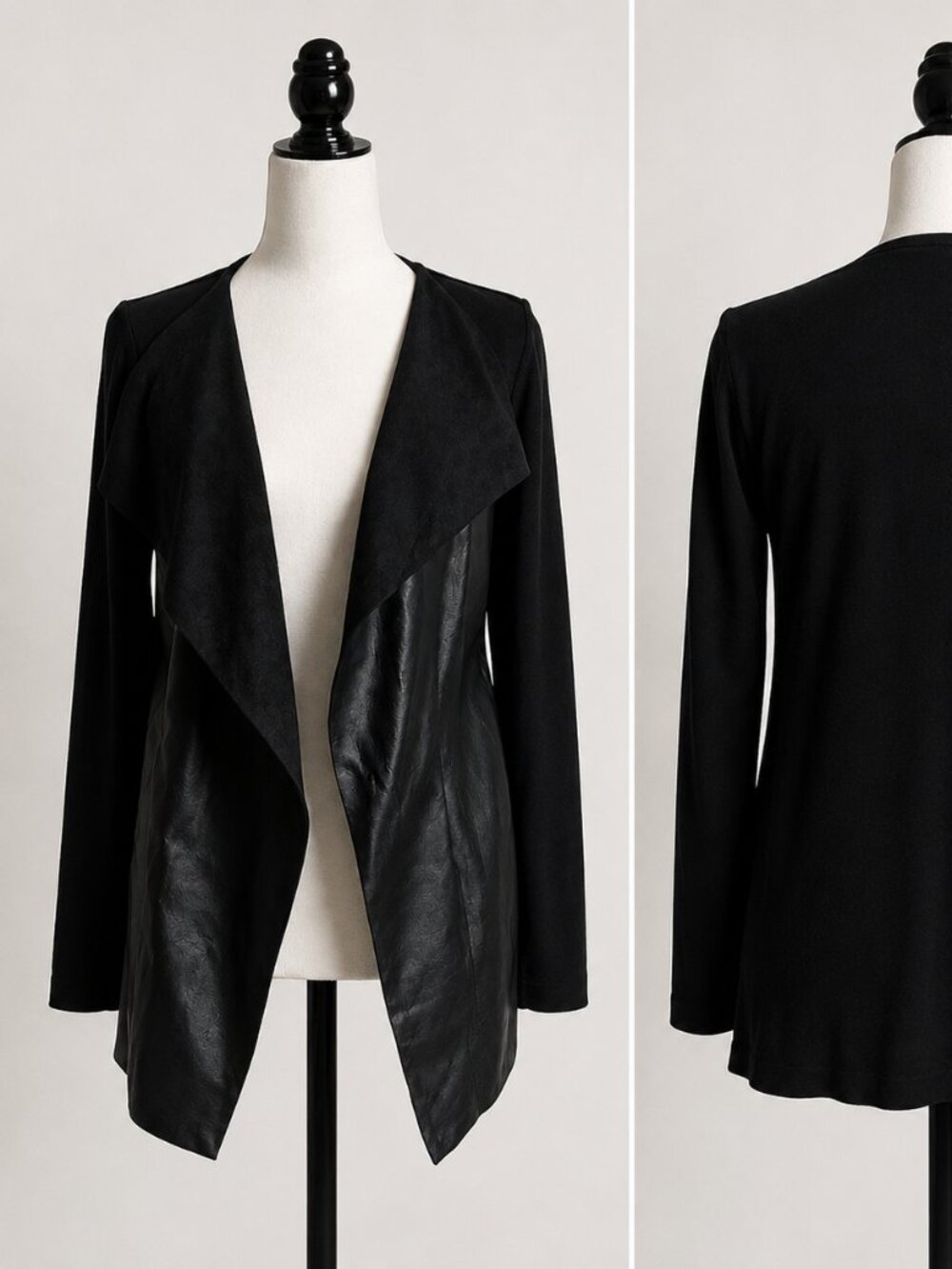 Zara Open Front Sweater with Faux Leather Detail – Size Small